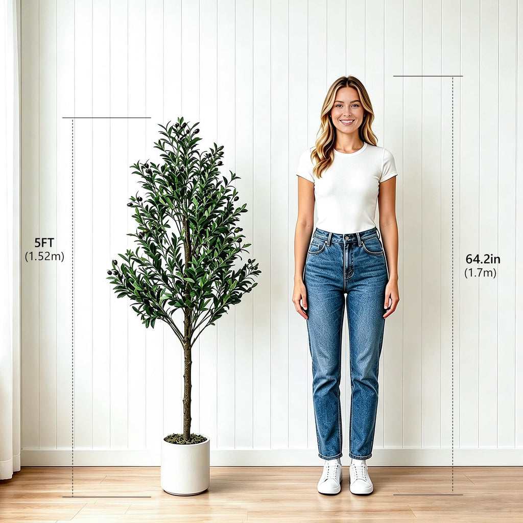 5ft Faux Olive Tree with White Planter, Artificial Plants