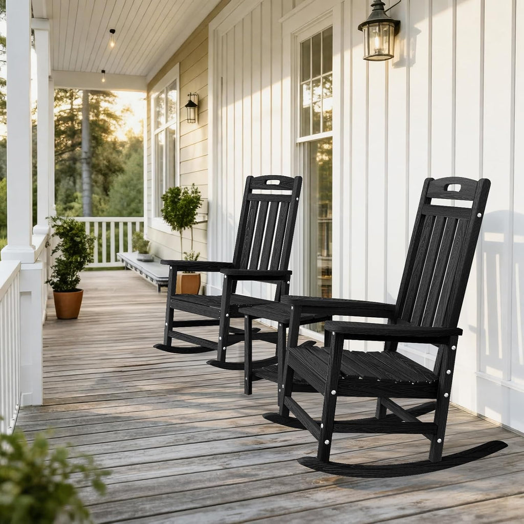 Outdoor Rocking Chair, High Back HDPE Patio Chair, All Weather Rocker Porch Chair, Lawn Chair for Deck, Porch