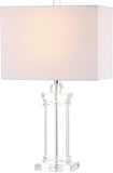 24.5" Ophelia Clear Solid Crystal LED Table Lamp, Modern Rectangular Column Lamp with White Linen Sh