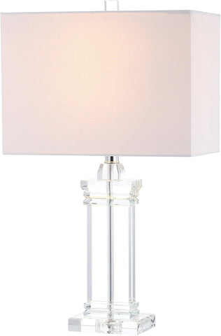 24.5" Ophelia Clear Solid Crystal LED Table Lamp, Modern Rectangular Column Lamp with White Linen Sh