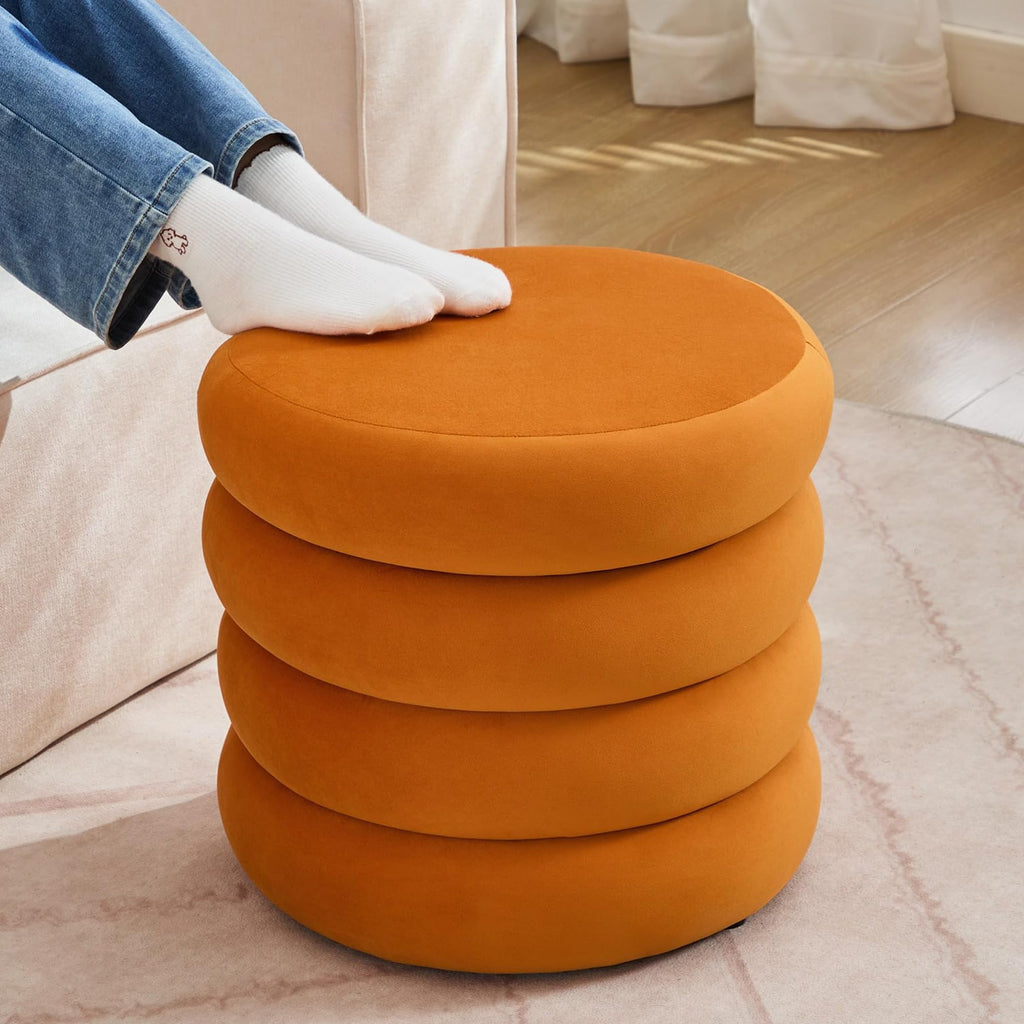 Round Storage Ottoman, 19.5" Small Ottomans Pouf with Removable Lid, Velvet Fabric Soft Footrest Stool for Couch