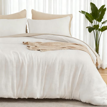Muslin Cotton Duvet Cover Set Linen Like Cream White King