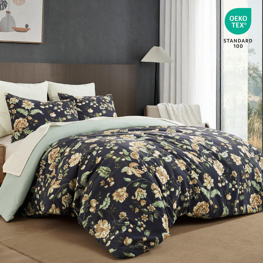 Super Soft Velvet Comforter Set - 3-Piece Lightweight Warmth & Anti-Static Floral Bedding Set, 1 Vibrant