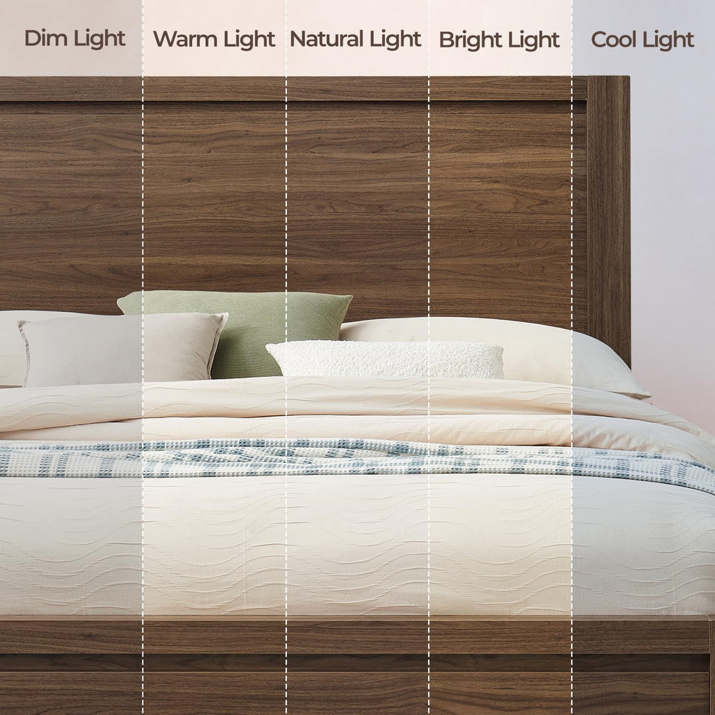 Bed Frame with Headboard, Modern Farmhouse -Size Bedframe with Wood Slat Support, Sturdy Simple Wood Bed