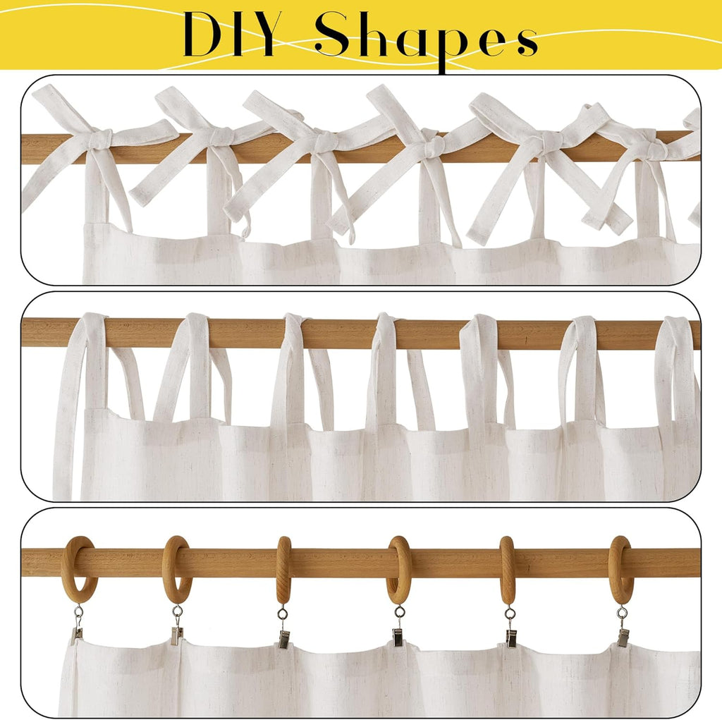 Thick Linen Tie Top Curtains 84 inches Long, Light Filtering Drapes Adjustable DIY Crafted Privacy Window Treatments