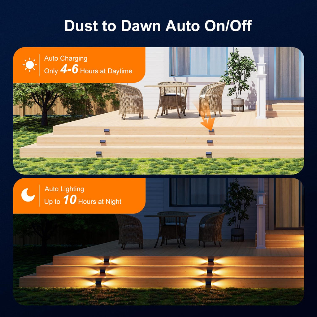 Solar Step Lights, Waterproof, Warm White Dual-Sided Glow