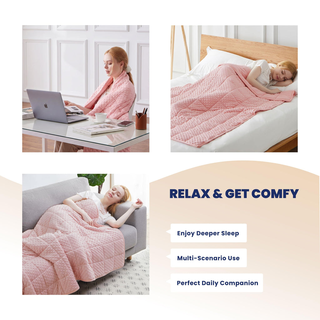Weighted Blanket Twin 12lbs for Adult(48"×72", Pink) Breathable Soft Minky Weighted Throw Blanket for All Season, Heavy