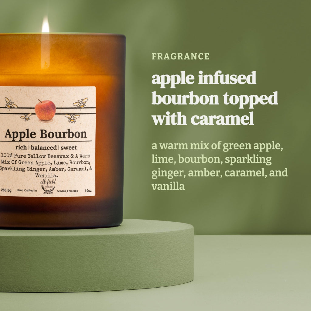Apple Bourbon Organic Beeswax Candle | 2 Ingredients | 100% Pure Beeswax Candles, Non Toxic, Natural, Organic
