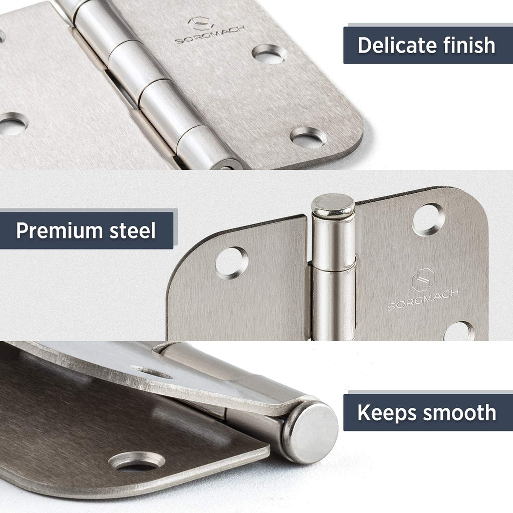Door Hinges Satin Nickel 3.5 Inch Interior Hinges 5/8" Radius - 12 Pack