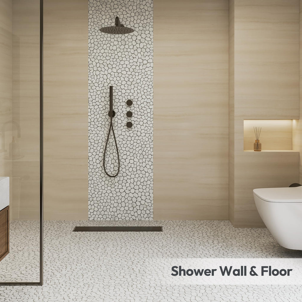 For Shower Floor 12x12 Inch, Carrara White, 5 Sheets