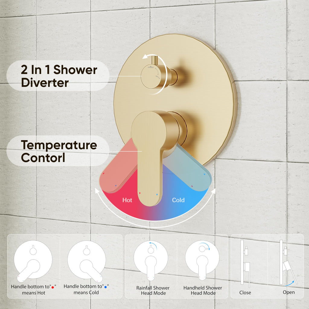 Shower System, 12" Shower Faucet Set with Handheld,Brushed Gold