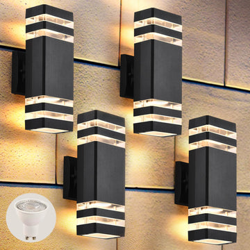 4 Pack Outdoor Wall Lights, Modern Exterior Lighting Fixtures Wall Mount, 2-Layer Black Outdoor Lights, Up and Down