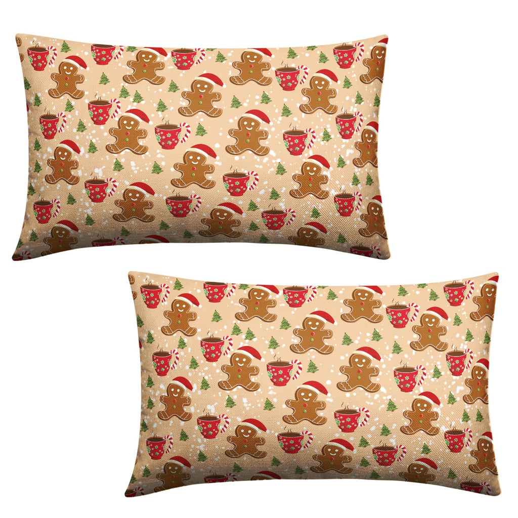 Christmas Gingerbread Lumbar Pillow Covers 12x20 Set of 2 Cute Gingerbread Cafe Xmas Tree Rectangle Throw Pillow