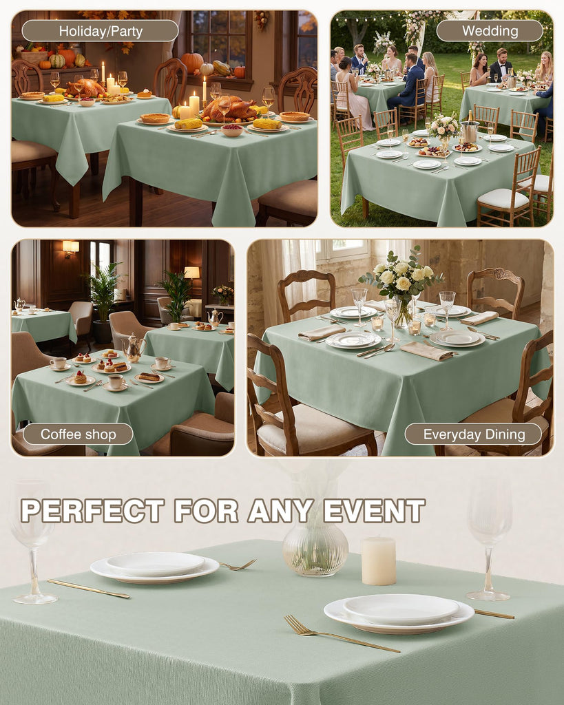 Sage Green Square Tablecloth Waterproof, Slub Textured, 2-Pack