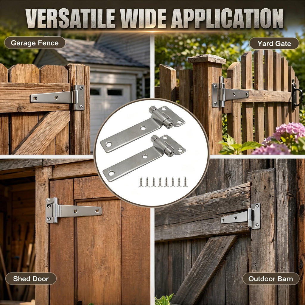 2 Pack 5.4 Inch T-Strap Hinges, 304 Stainless Steel Heavy Duty Tee Gate Hinges with Mounting Screws, Hinge Rust