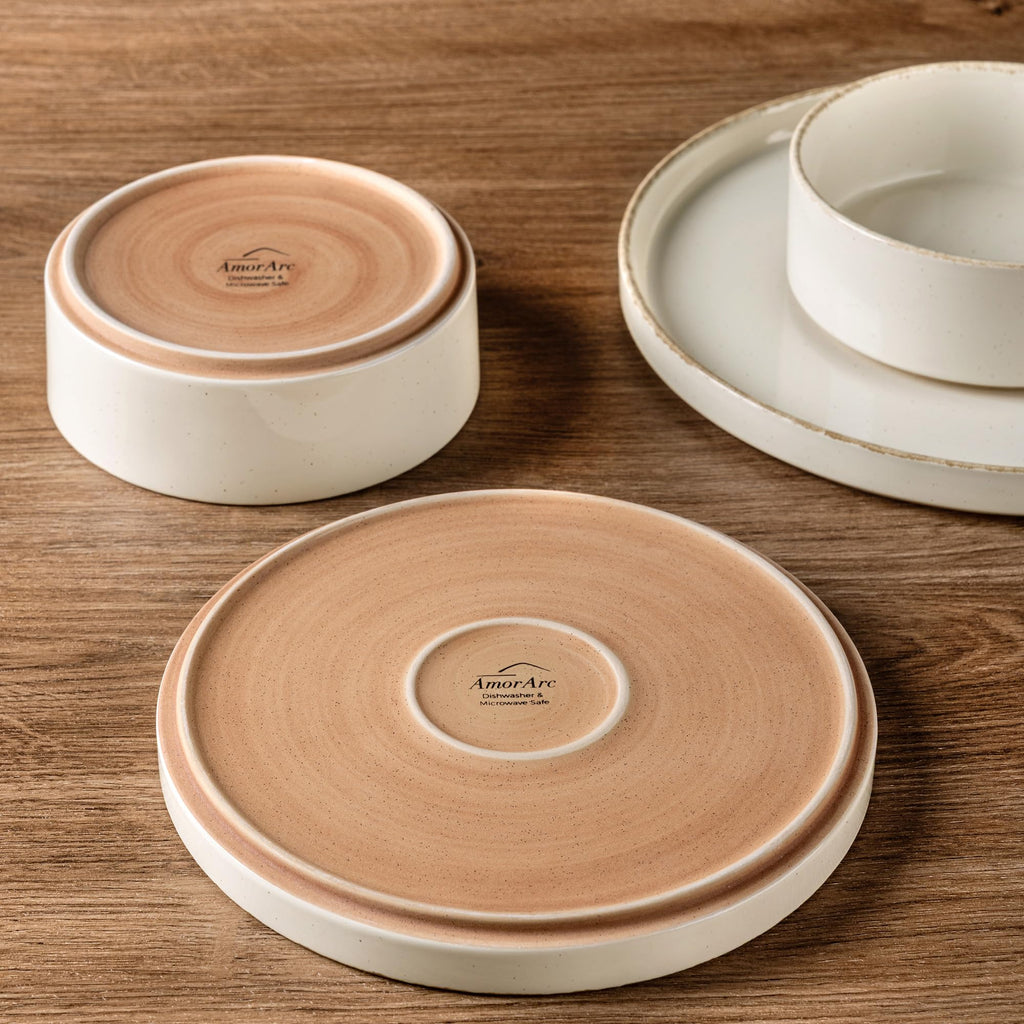 Stoneware Dinnerware Sets for 4,12Pcs Plates and Bowls Set
