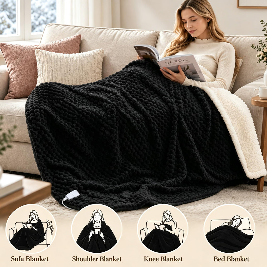 Heated Throw Blanket Electric Blanket 50x60, Sherpa Flannel Fleece