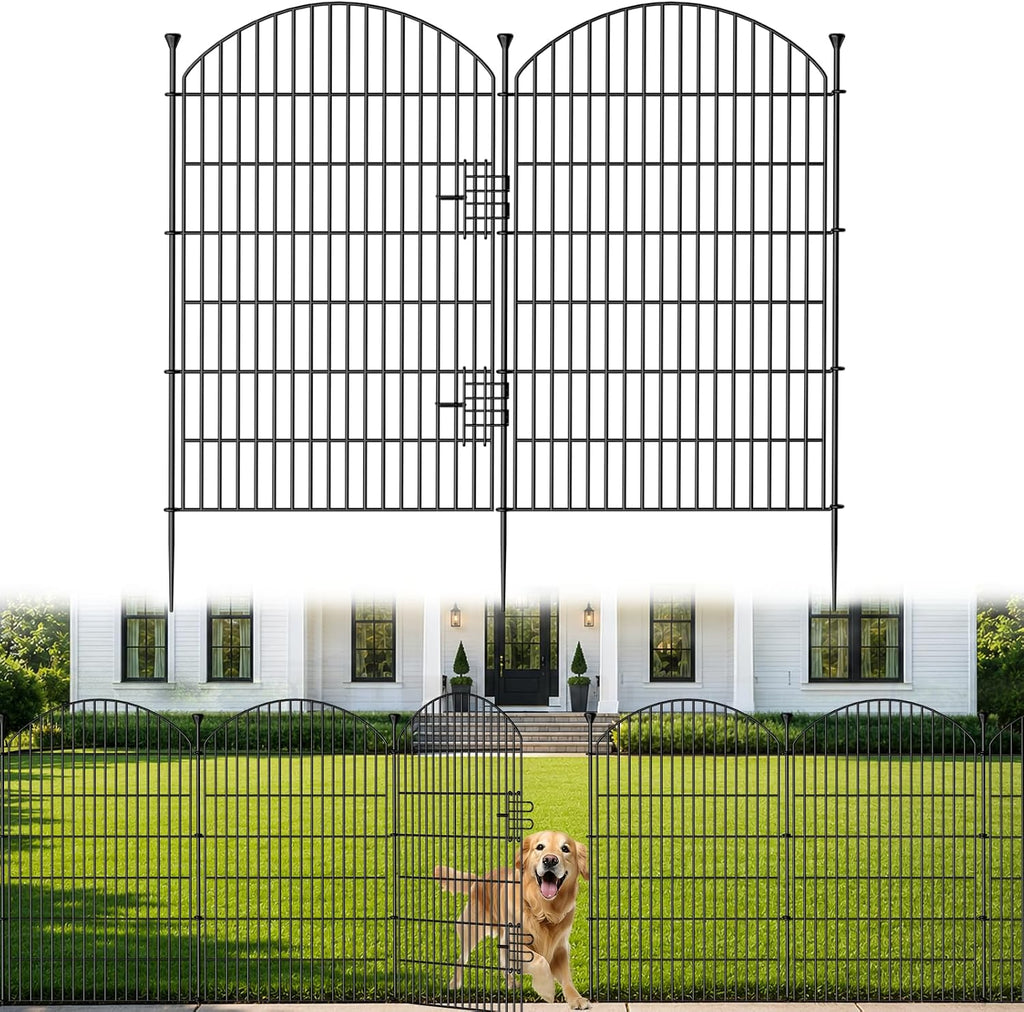 12 Pack No Dig Decorative Garden Fence Panels with Gate, 40in(H) x 29ft(L), Dog Fence Outdoor for Yard, Rustproof