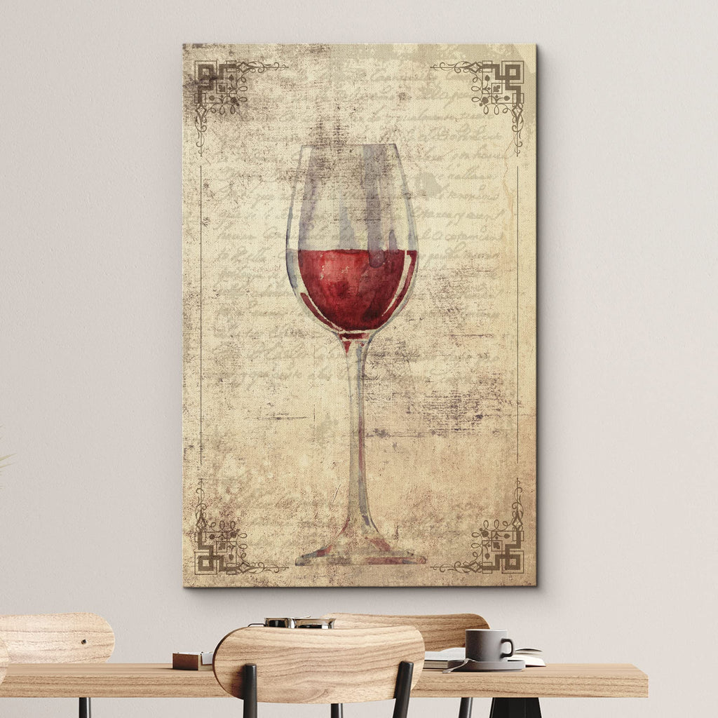 Canvas Print Wall Art Red Wine with Geometric Italian Style Border Food Cocktails & Drinks Digital Art Realism Chic