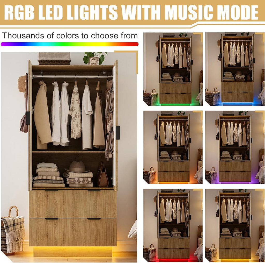 6 Doors Armoire Wardrobe Closet, 94.5"W Armoire with 3 Pegboards | Armoires and Wardrobes with 6 Drawers, 3 Mirrors