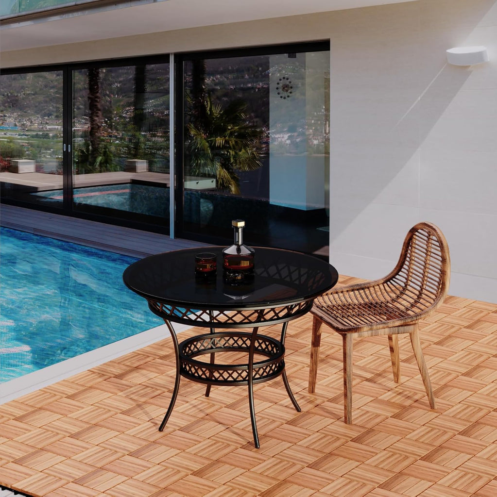 Acacia Wood Deck Tiles, 12" x 12" Interlocking Outdoor Flooring for Patio, Balcony, Backyard & Garden, Natural Wood