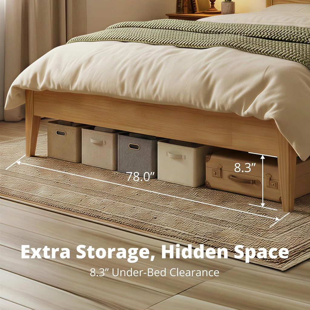 Solid Wood Platform Bed Frame with Headboard, Japanese Joinery, 15-Min No-Tool Assembly, 1100 Lbs Support
