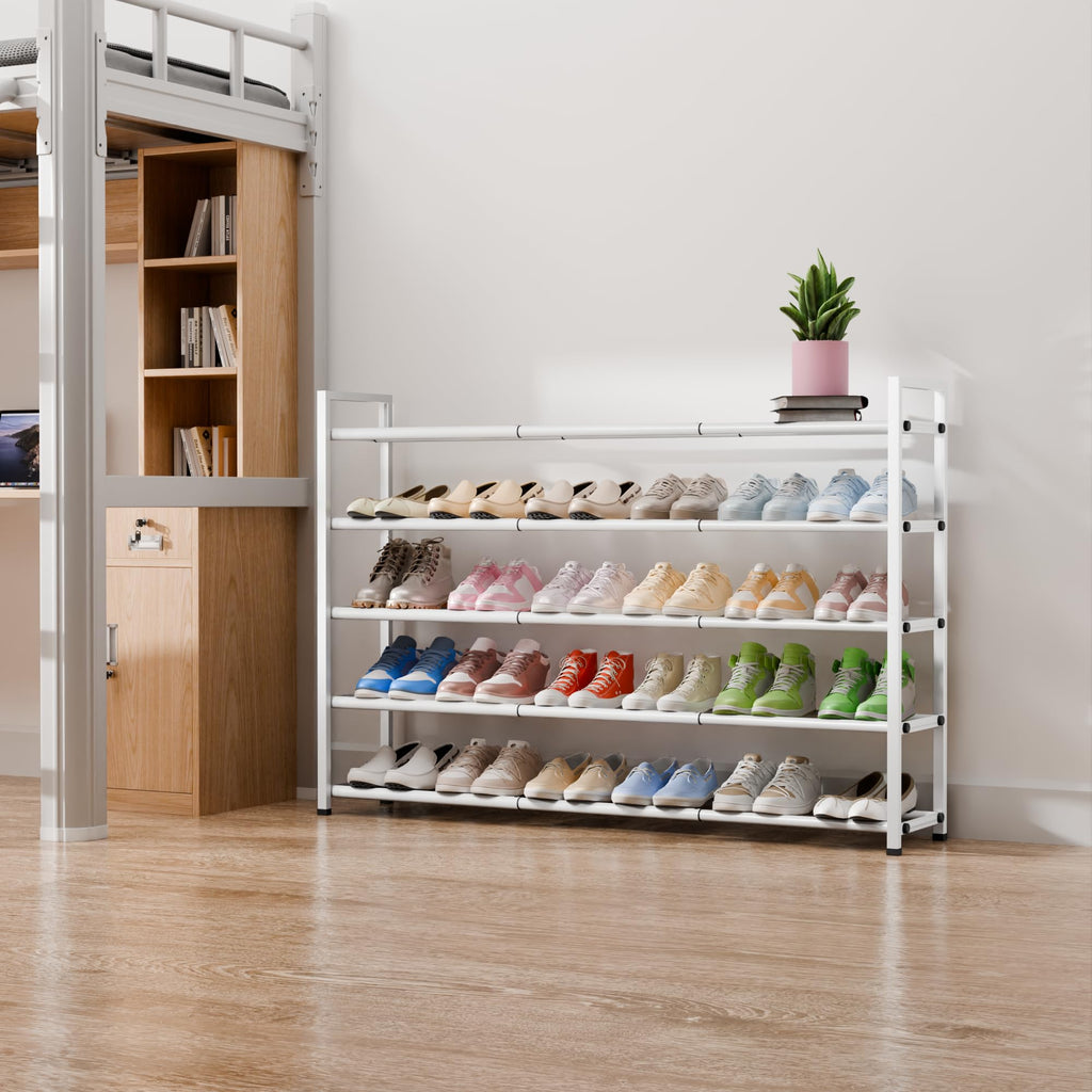 5 Tier Long Expandable Shoe Rack for Closet, White