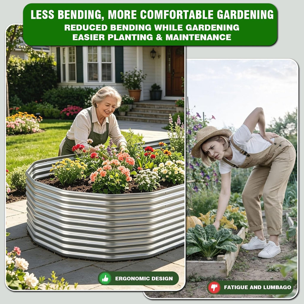 Raised Garden Bed Outdoor Upgrade Oval, 2 Pack Tall 8x4FT Galvanized Steel Raised Beds for Gardening, Above Ground