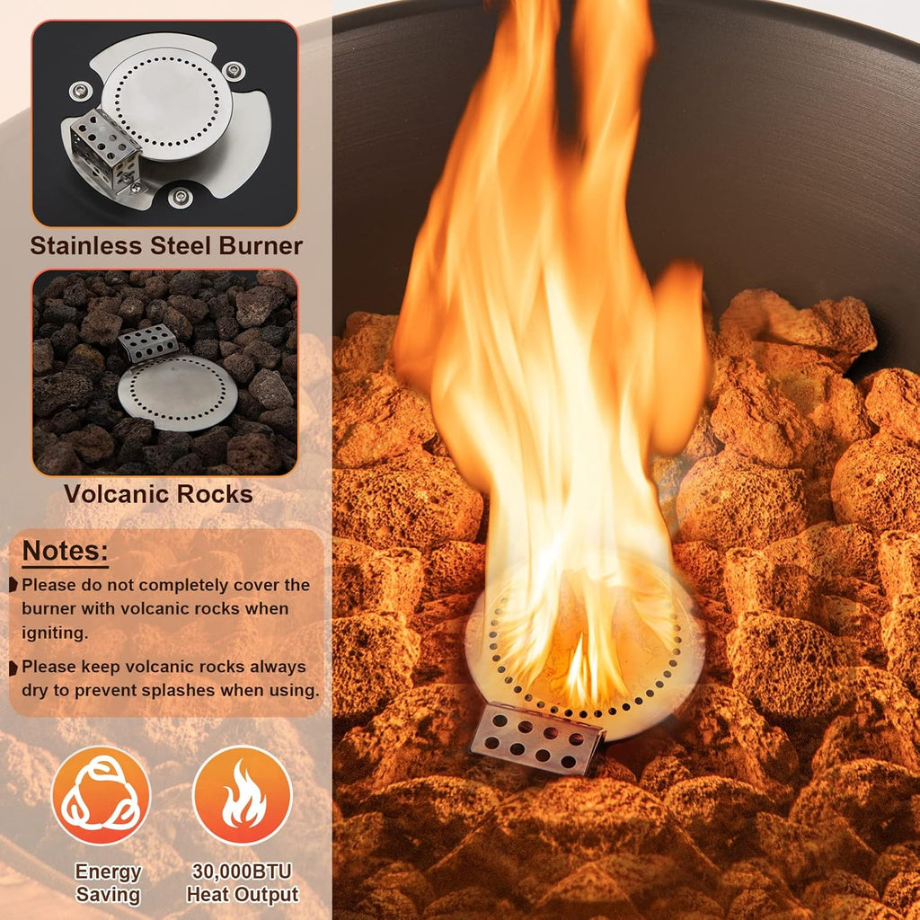 Propane Fire Bowl Column, Outdoor Burning Fire Bowl W/Lava Rocks & PVC Cover, 30,000 BTU Heat Output