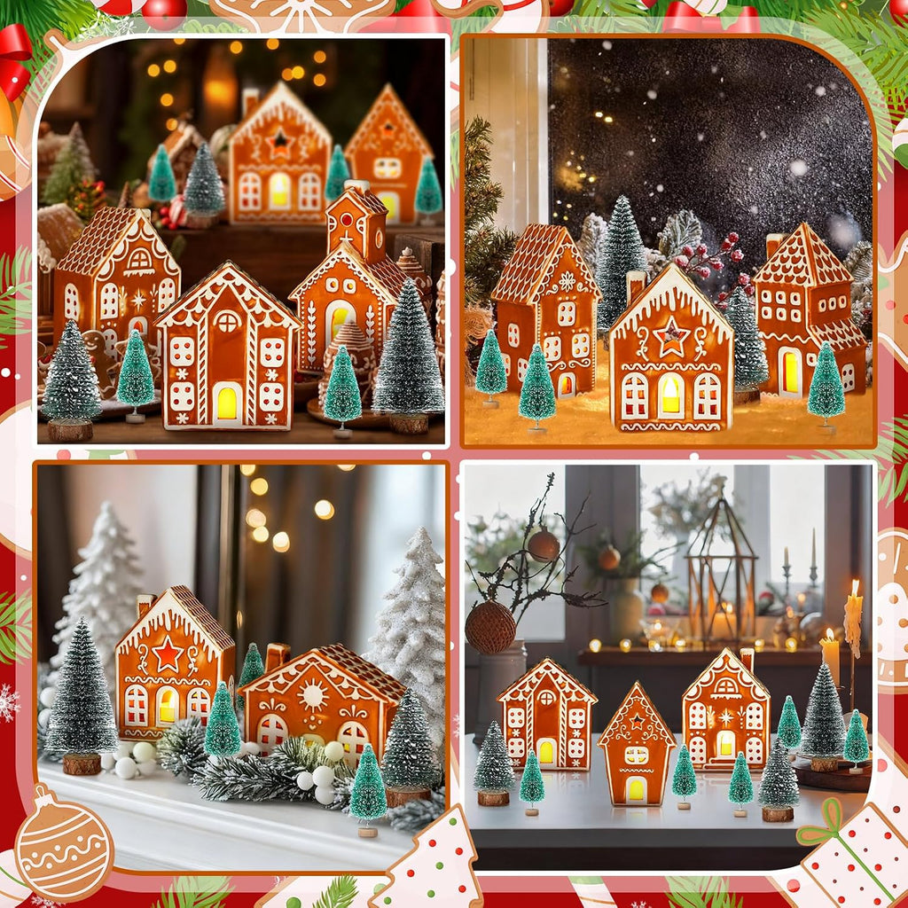 29 PCS LED Gingerbread Christmas Village Sets 8 Lighted Ceramic Gingerbread Village Houses with Remote Control and 13
