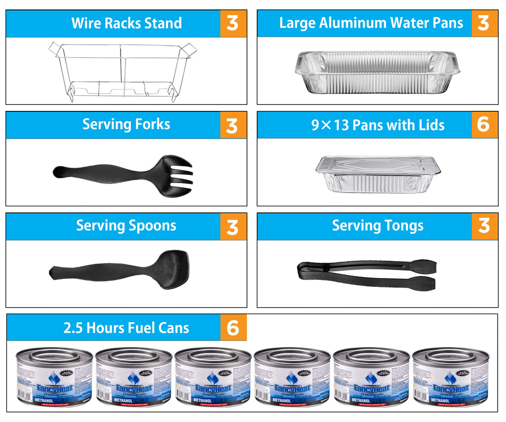 Disposable Chafing Dish Buffet Set, Food Warmers for Parties, Complete 33 Pcs of Chafing Servers with Covers