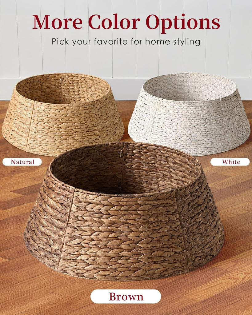 28in Christmas Tree Collar - Woven Hyacinth Tree Collars for Artificial Trees - Rattan Rustic Farmhouse Basket for