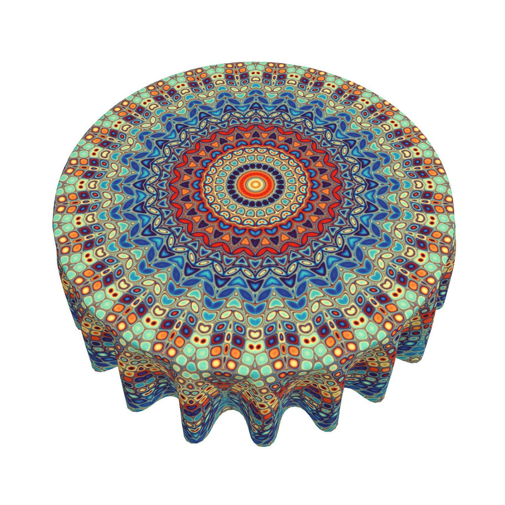 Mandala Round Tablecloth 60 Inch Waterproof Rustic Colorful Boho Tablecloths Fabric Farmhouse Table Cloth Decorative