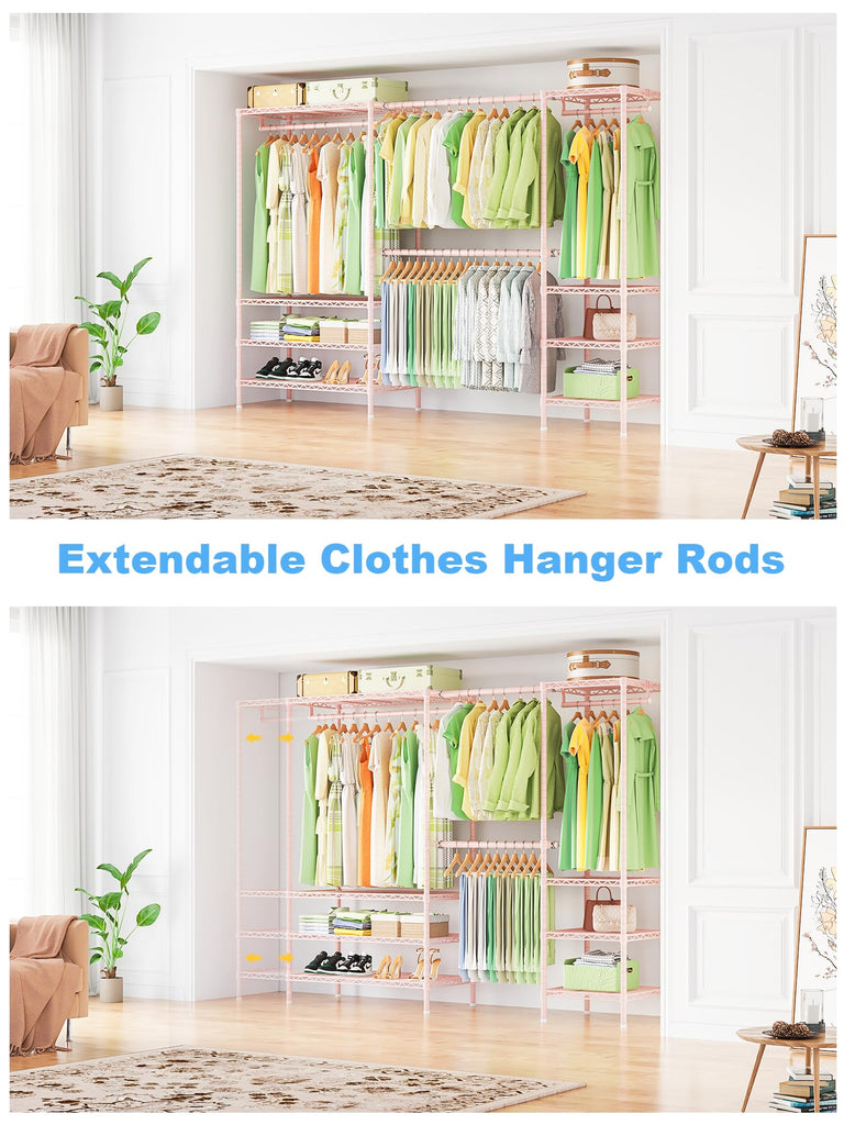 E11 Heavy-Duty Closet Garment Rack, Metal Clothes Rack, Load 1034lbs