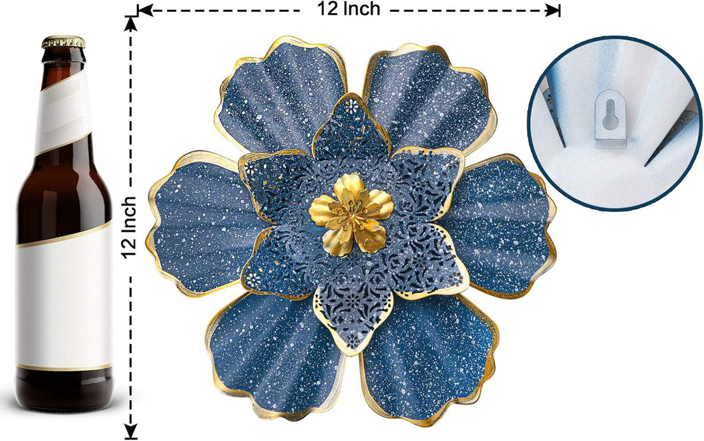 Blue Metal Flower Wall Decor Boho Metal Wall Art Decorations Hanging Outdoor Home Bathroom Patio Fence Garden Bedroom