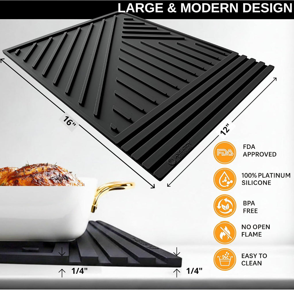 Large Silicone Trivet 16in x 12in hot Pads countertops mat with Modern Design, Heat Resistant for Hot Dishes, Dish
