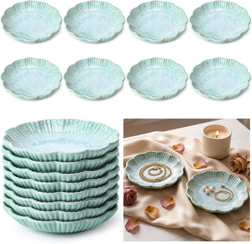 Ceramic Jewelry Dish Bulk Trinket Jewelry Tray Lotus Leaf Small Ring Dish Organizer for Necklace Earrings Rings - Set of 8