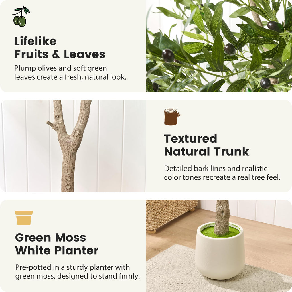 7ft Artificial Olive Tree Indoor with Tall White Planter, Realistic Faux Olive Tree with Natural Wood Trunks