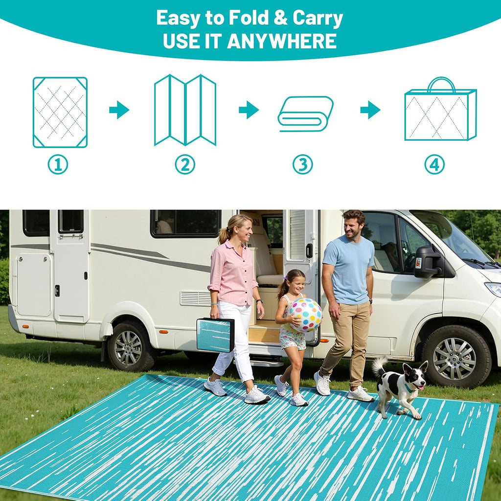 Outdoor Rug Waterproof, Striped Reversible Plastic Patio Rug