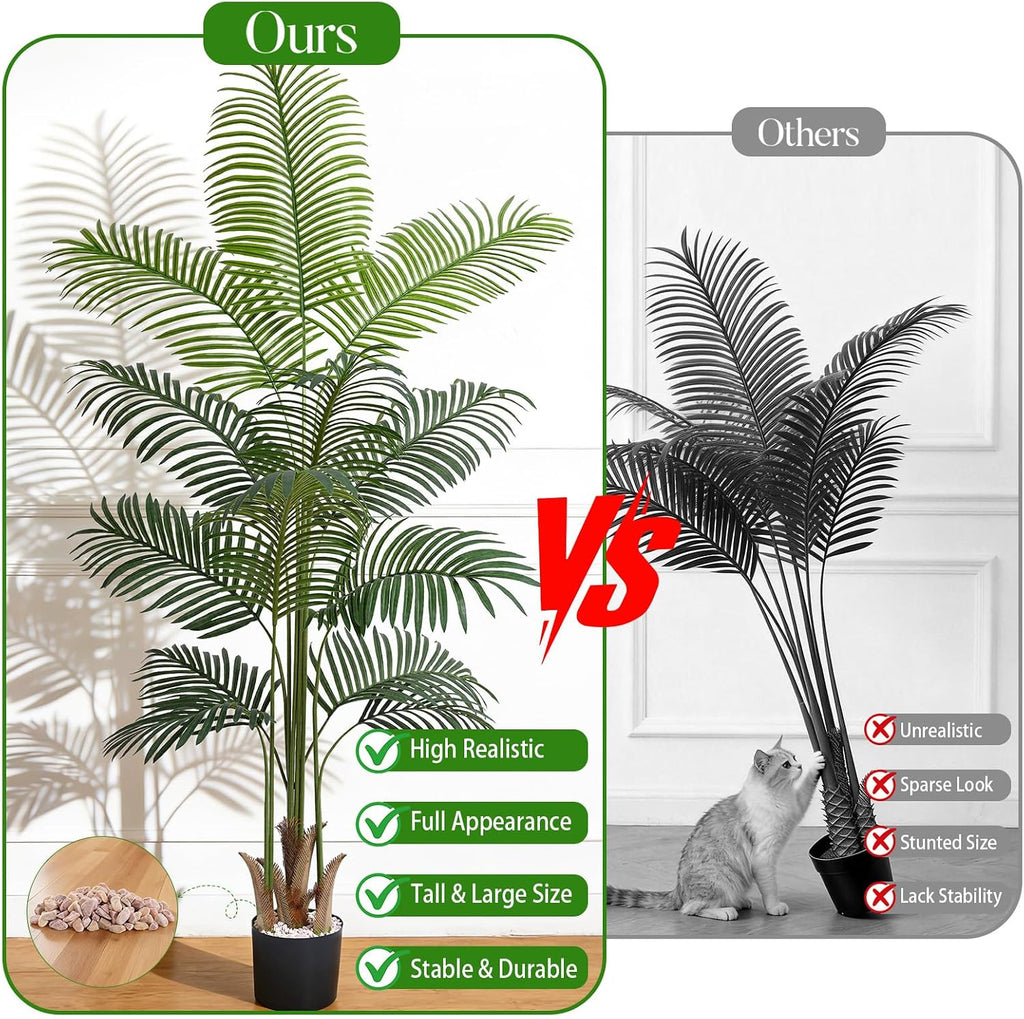 6 FT Artificial Plants Indoor, Tall Plant Palm Tree with Weighted Planter, Tropical Fake Tree with Realistic Leaves &