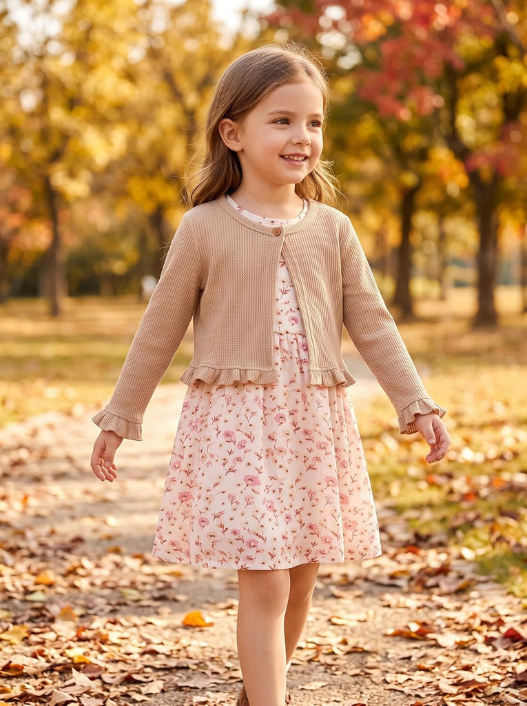 Floral Dress with Cardigan 2 Piece Fall Outfits