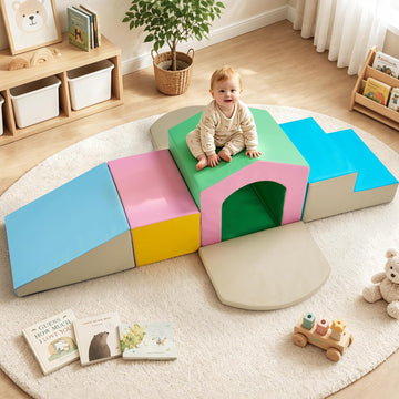 6 Piece Pu Leather Soft Play Set, Baby Foam Climbing Blocks for Toddlers 1-3, Lightweight Easy Clean Indoor Toddler