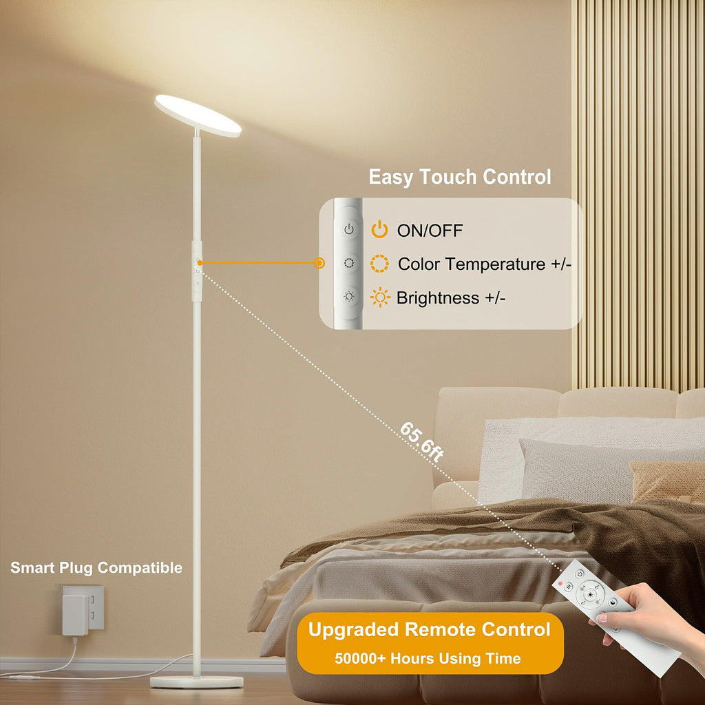LED Floor Lamp, Bright Standing Lamp 350W Equivalent with Stepless Dimming, Modern Torchiere Room