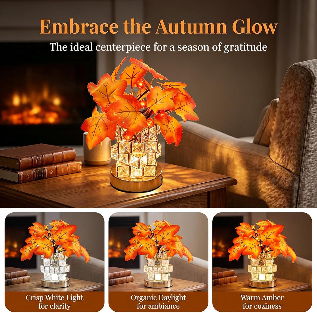 LED Maple Leaf Lamp, USB, Crystal Base, Fall Decor Gift