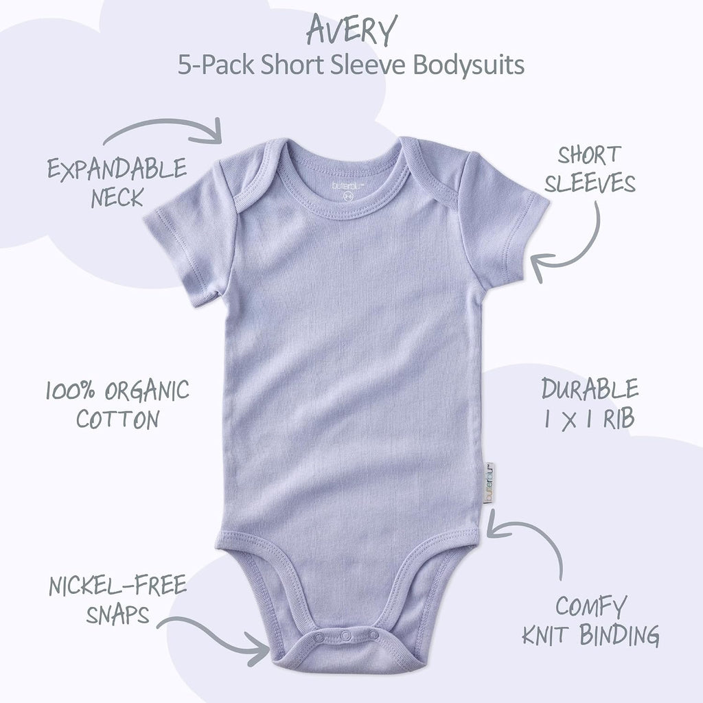 Avery Multipack Short Sleeve Bodysuits 100% Organic Cotton