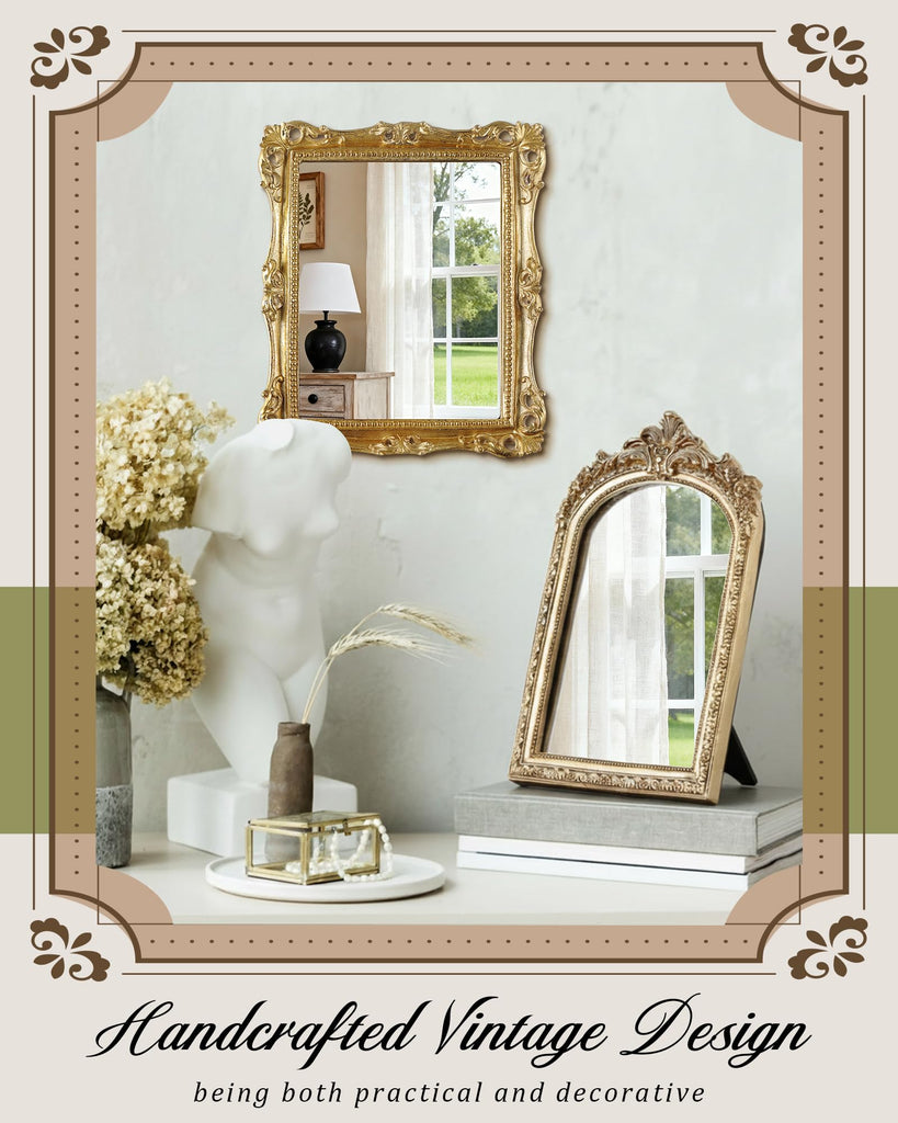 3 Pcs Vintage Gold Wall Mirror Set, Retro Mixed Style