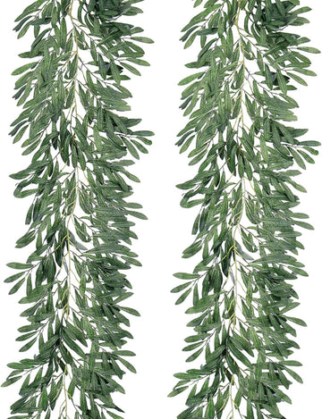 Artificial Silk Olive Leaves Vines Garland 6.2Ft Green Rattan - Set of 124