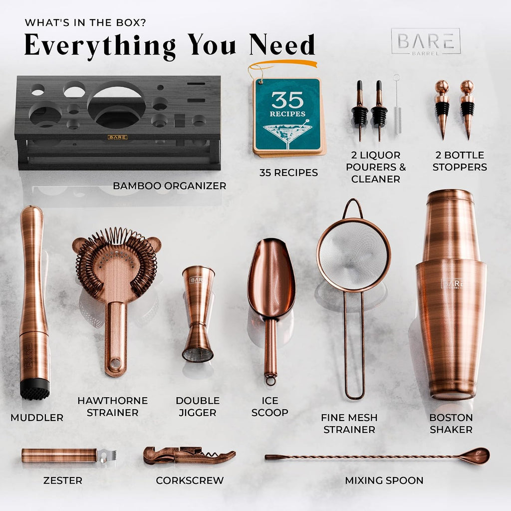 Mixology Bartender Kit Bar Set | 16-Piece Cocktail Shaker Set | Martini Barware Mixing Tools Bartending | Incl. 35 - Set of 16