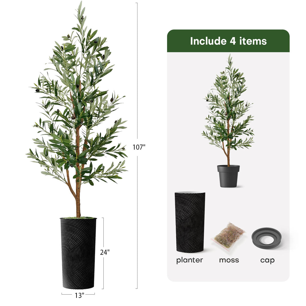 Artificial Tree in Optional Designed Pot, Fake Olive Silk Tree for Indoor and Outdoor Home Decoration - 68" Overall
