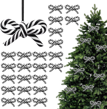 Black and White Bow Candy Cane Christmas Ornaments Christmas Tree Decoration Stripe Candy Cane Hanging - Set of 24